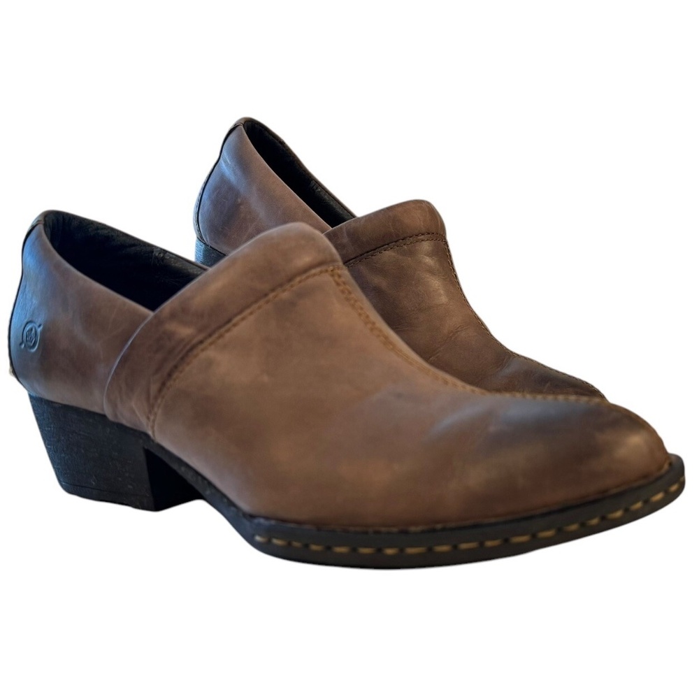 Born Shoes Kinney Slip On Brown Leather Casual Block Heels Women's Size 8.5